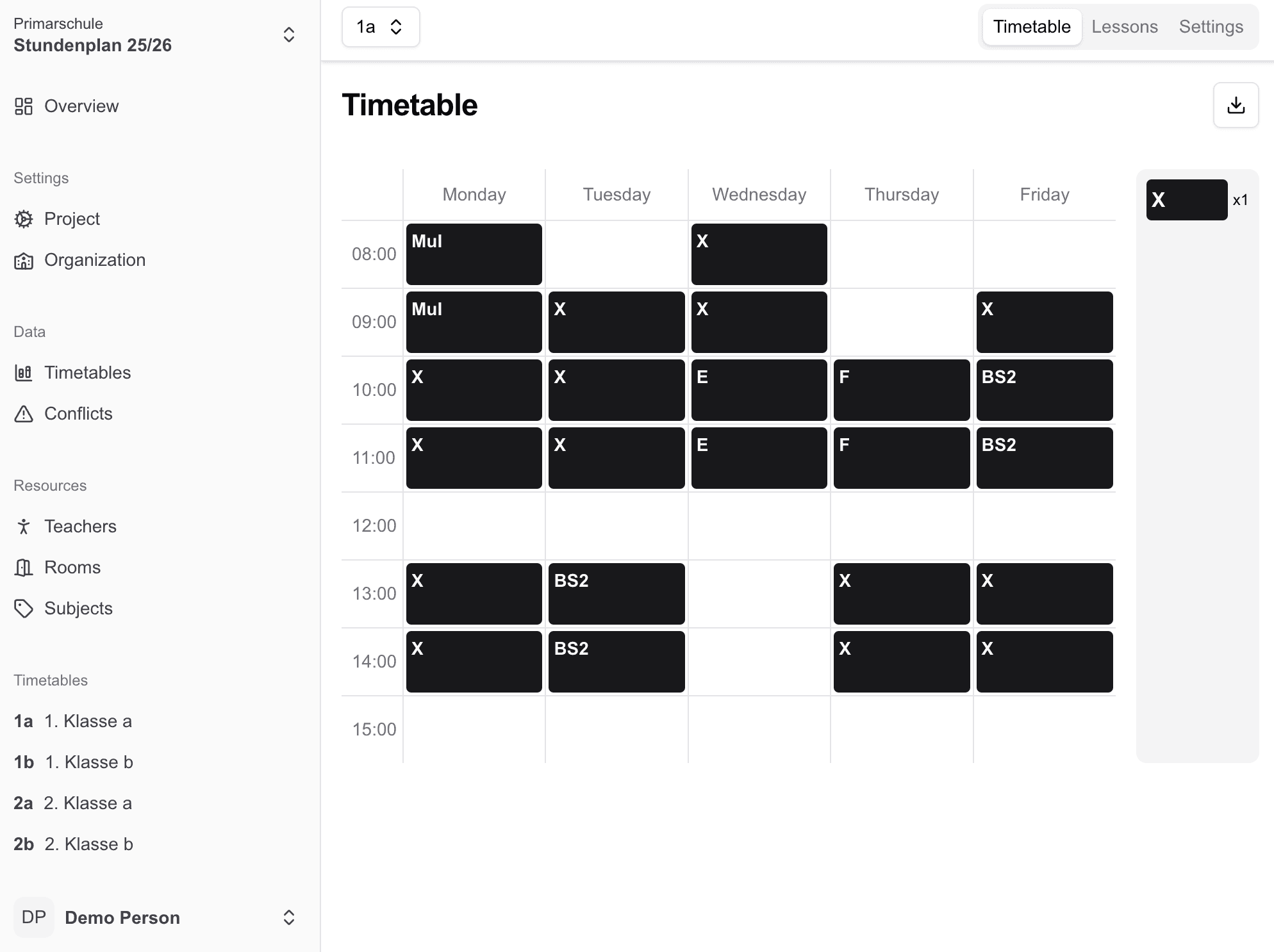 Vorschaue interaktiver Stundenplan